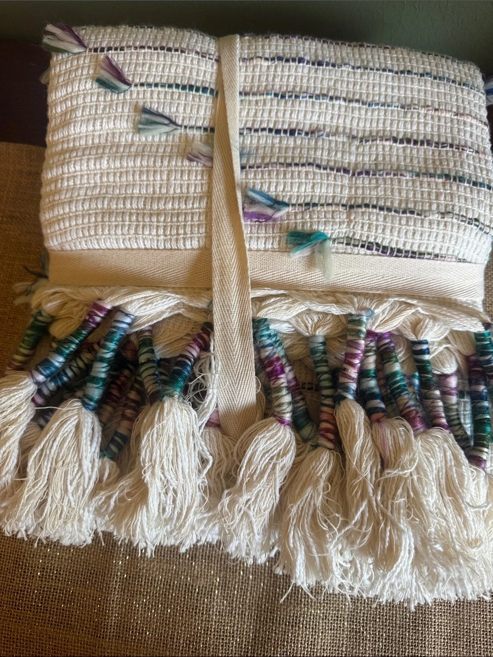 World Market Multi Diamond Throw Blanket 50”x 60” Cream Teal Purple